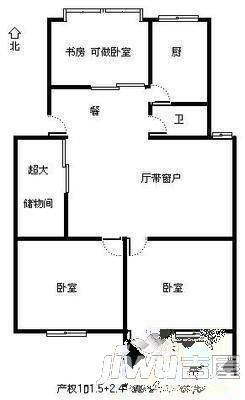 宏扬新城3室2厅2卫103㎡户型图