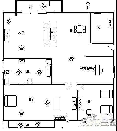 格林兰锦3室2厅2卫149.7㎡户型图