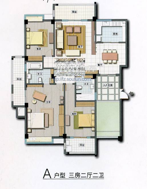 格林兰锦3室2厅2卫149.7㎡户型图