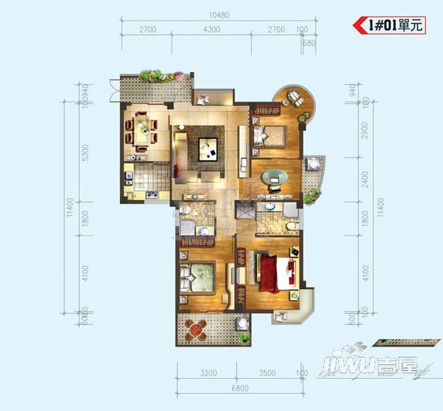 优派凯城3室2厅2卫137.1㎡户型图