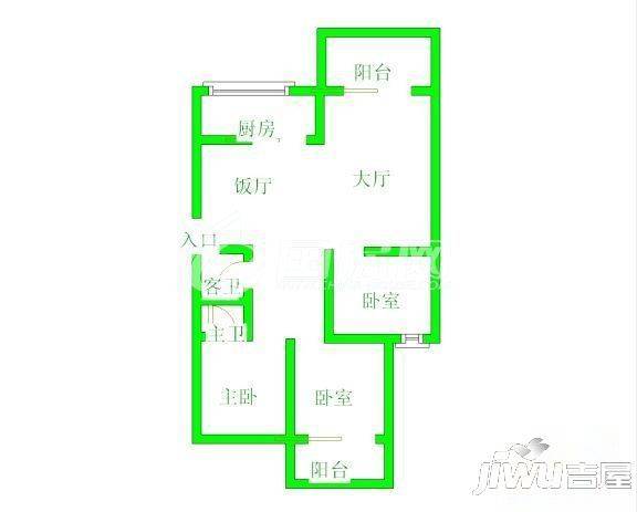 光明世家3室2厅2卫95㎡户型图