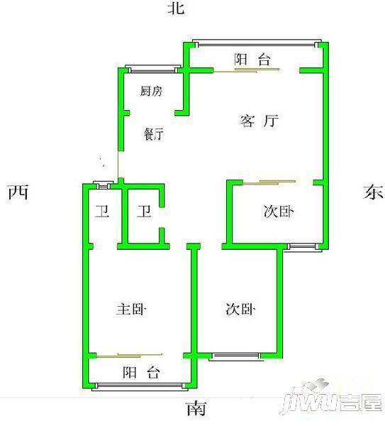 光明世家3室2厅2卫95㎡户型图