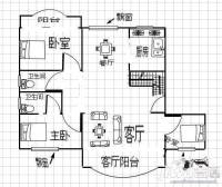 金桥花园牡丹苑3室2厅2卫130㎡户型图