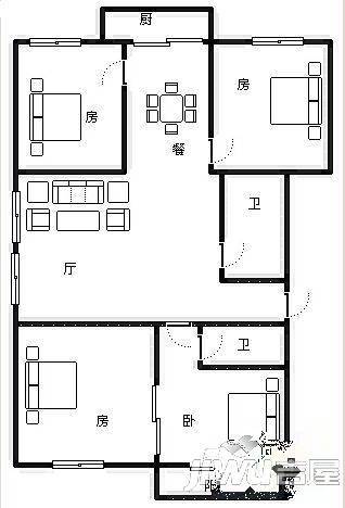 同心花园3室2厅2卫144㎡户型图