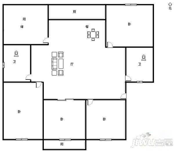 同心花园3室2厅2卫144㎡户型图