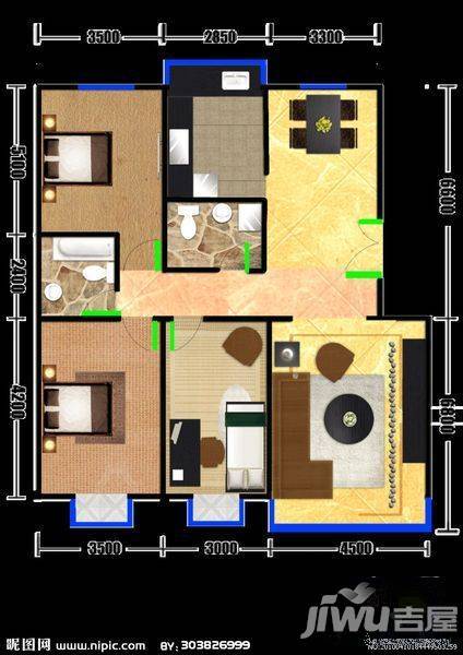 同心花园3室2厅2卫144㎡户型图