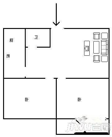 湖畔新村2室2厅1卫63㎡户型图