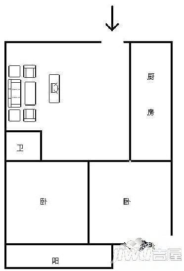 湖畔新村2室2厅1卫63㎡户型图