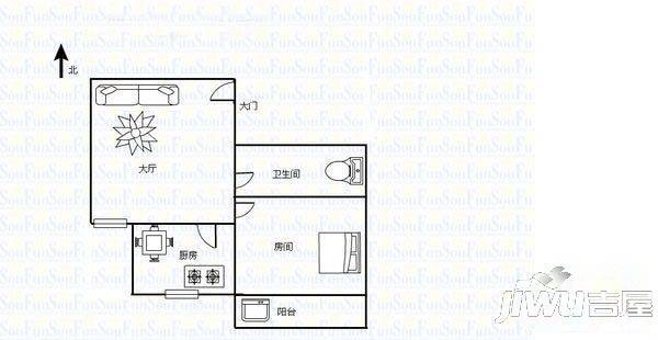 临江新天地藤山苑1室1厅1卫45㎡户型图