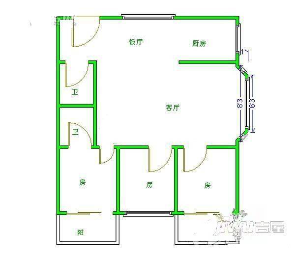 春海堂2室1厅1卫56㎡户型图