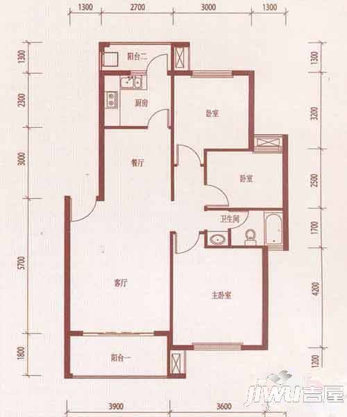 万科金域榕郡二期揽境3室2厅2卫122㎡户型图