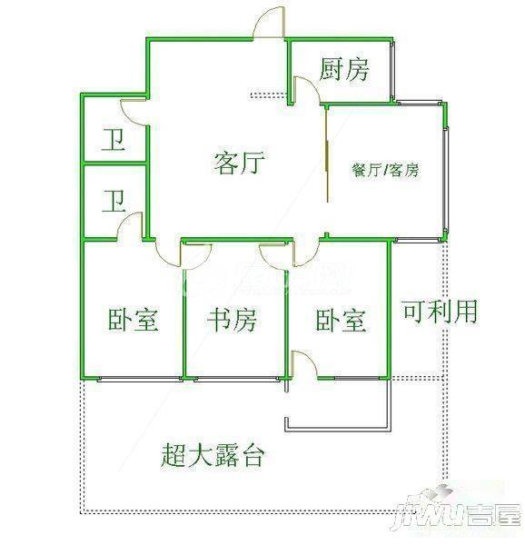 大儒世家花园四区2室2厅1卫60㎡户型图