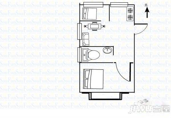 大儒世家花园四区2室2厅1卫60㎡户型图