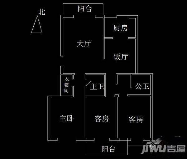 东山佳园3室2厅1卫122㎡户型图