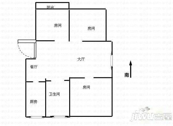 迎宾苑3室2厅1卫88㎡户型图