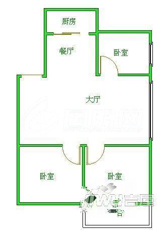 迎宾苑3室2厅1卫88㎡户型图