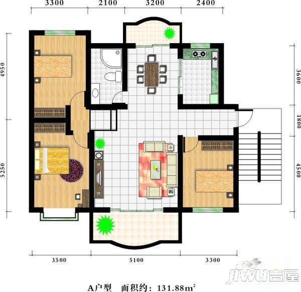 师大万里公寓3室2厅2卫92㎡户型图