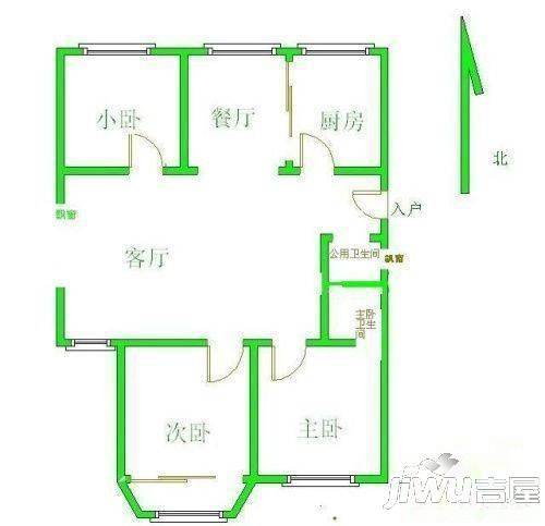 建华小区2室2厅1卫65㎡户型图