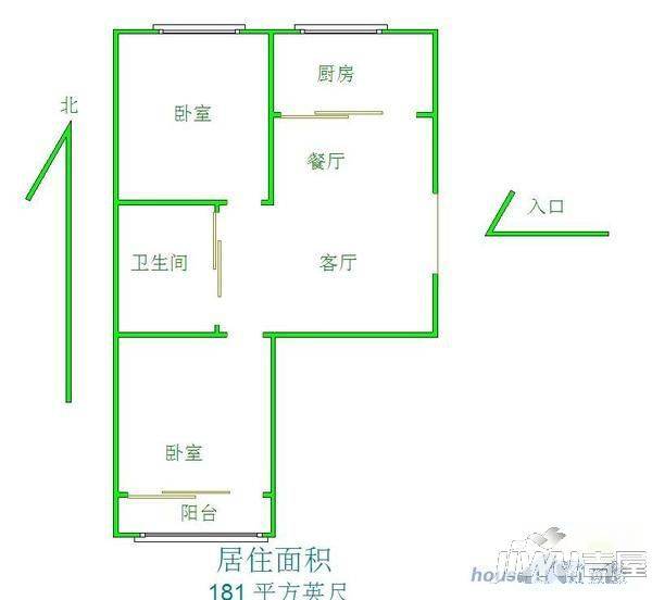 建华小区2室2厅1卫65㎡户型图