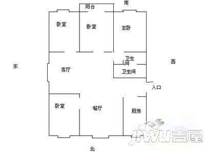 建华小区2室2厅1卫65㎡户型图