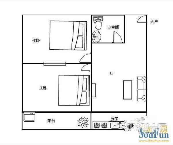 大屿香颂别墅2室1厅1卫户型图