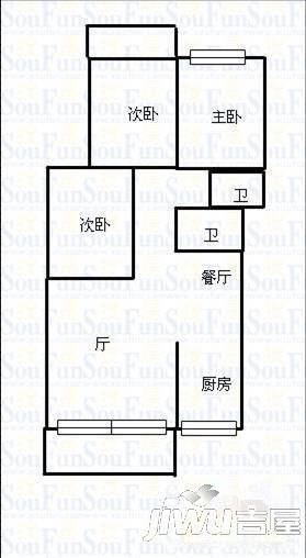 舒柳苑3室2厅1卫88㎡户型图