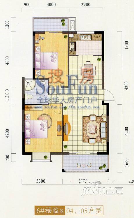 福和御园3室2厅2卫108㎡户型图