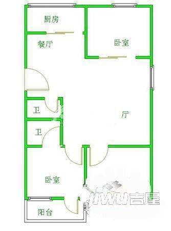 实验小学教师单位宿舍2室1厅1卫62㎡户型图