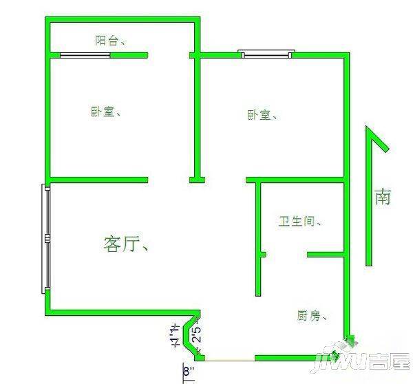 桃花山社区2室2厅1卫63㎡户型图