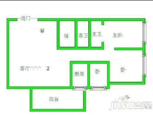 桃花山社区2室2厅1卫63㎡户型图