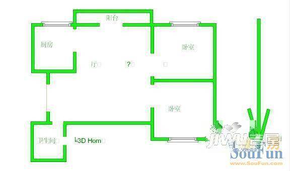 凤湖新城2室1厅1卫75㎡户型图