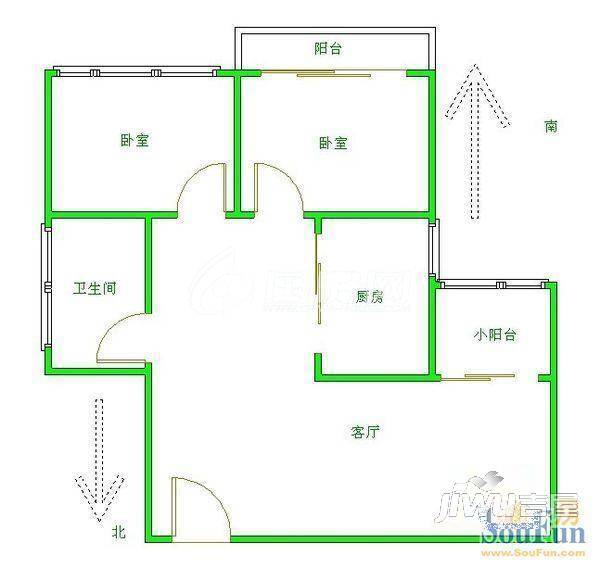 凤湖新城2室1厅1卫75㎡户型图