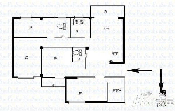 凤湖新城2室1厅1卫75㎡户型图