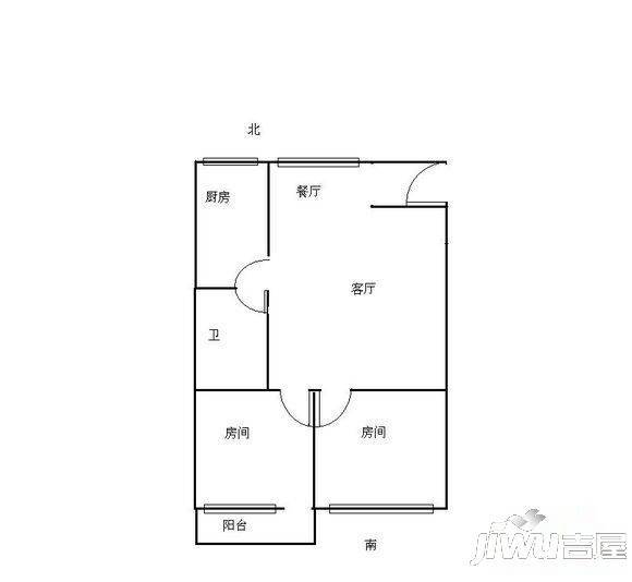 双抛一里2室1厅1卫60㎡户型图