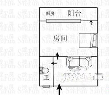 省体百合苑2室1厅1卫55㎡户型图