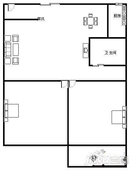 实达文华公寓3室2厅1卫90㎡户型图