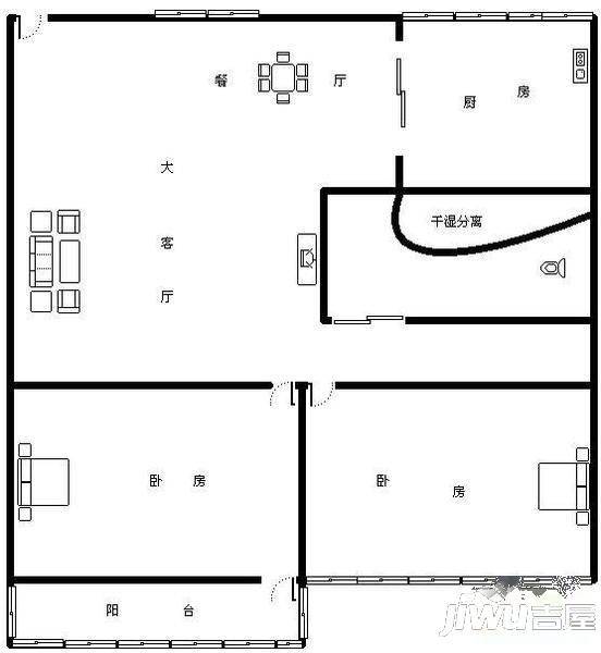 实达文华公寓3室2厅1卫90㎡户型图