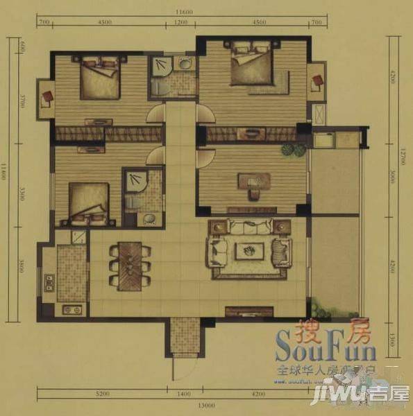 冠盛新天地1室1厅1卫33.4㎡户型图