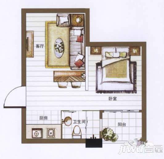 冠盛新天地1室1厅1卫33.4㎡户型图