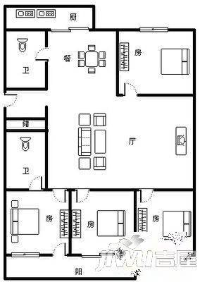 福兴嘉园3室2厅1卫87㎡户型图