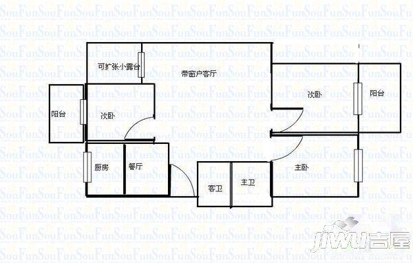 文华小区3室2厅2卫107㎡户型图