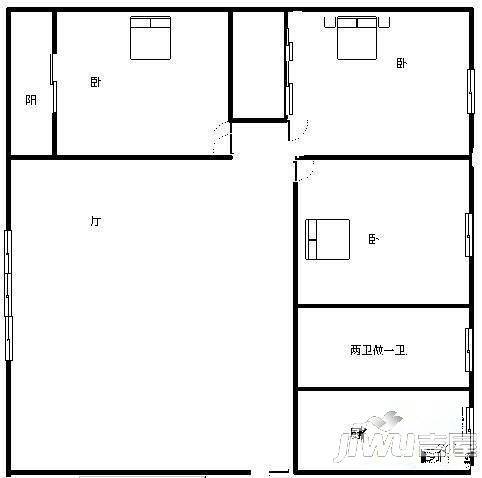 文华小区3室2厅2卫107㎡户型图