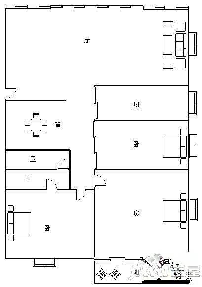 丰泽园2室2厅1卫80㎡户型图