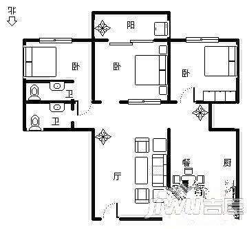 建海新村4室1厅1卫60㎡户型图