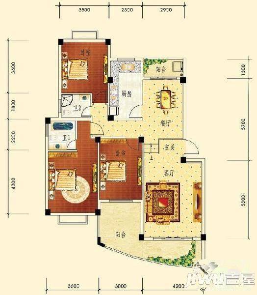 汇达花园4室2厅2卫172㎡户型图