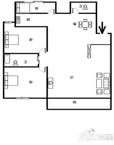 左海名仕3室3厅2卫132㎡户型图