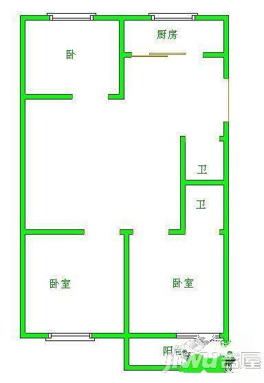 福泉花园2室2厅1卫74㎡户型图