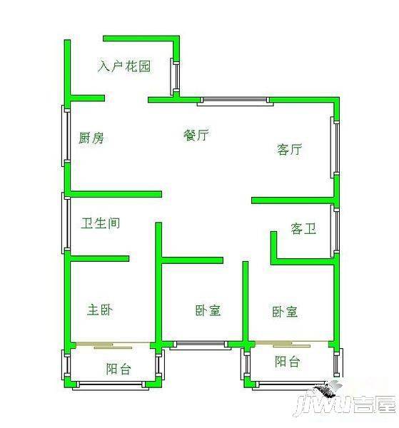 省直屏东2室1厅1卫59㎡户型图