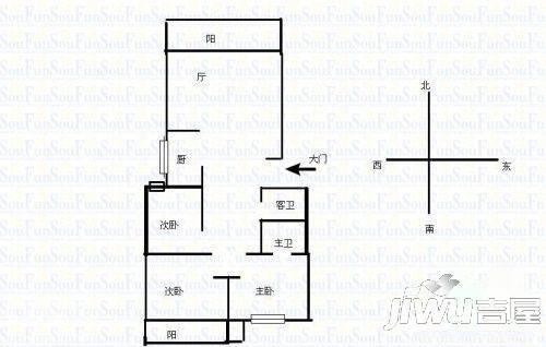 省直屏东2室1厅1卫59㎡户型图