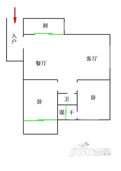 五洲大厦2室2厅1卫82㎡户型图